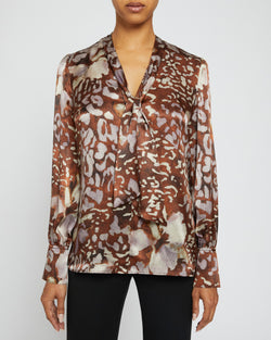 FRANCIS Blouse with Neck Tie in Abstract Floral Silk