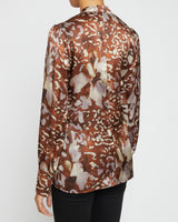 FRANCIS Blouse with Neck Tie in Abstract Floral Silk