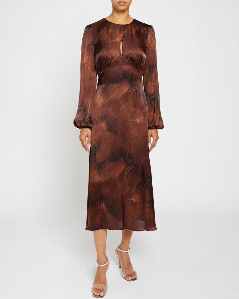 IMANI Long Sleeve Midi Dress in Geometric Print Silk