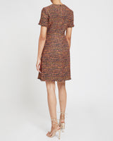 INDIRA Short Sleeve Knee Length Sheath Dress in Luxury Tweed