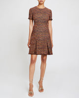 INDIRA Short Sleeve Knee Length Sheath Dress in Luxury Tweed