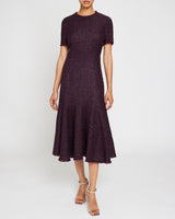 JEMMA Short Sleeve Sheath Midi Dress in Fancy Tweed