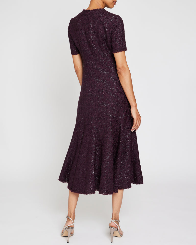 JEMMA Short Sleeve Sheath Midi Dress in Fancy Tweed