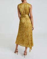 VELIA Sleeveless Midi Dress in Dijon Yellow Printed Satin