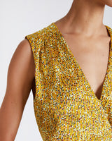 VELIA Sleeveless Midi Dress in Dijon Yellow Printed Satin