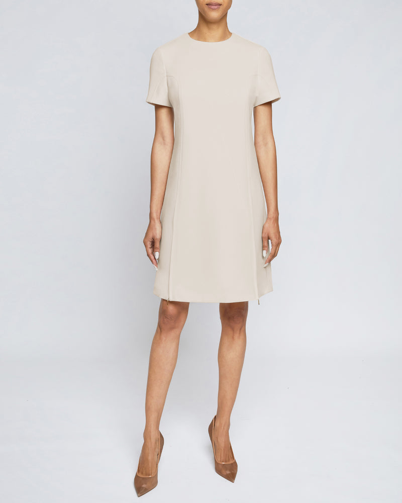 KATE Short Sleeve Shift Dress with Skirt Zippered Slit Detail