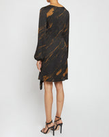 MALIA Long Sleeve Dress with Side Ruffle Panel in Abstract Print