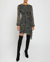 MALIA Long Sleeve Dress with Side Ruffle Panel in Abstract Floral Print