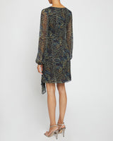 MALIA Long Sleeve Dress with Side Ruffle Panel in Abstract Floral Print