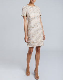 MELANIA Short Sleeve Shift Dress in Modern Tweed