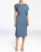 NALA Asymmetrical Shoulder Sheath Dress in Fluid Viscose