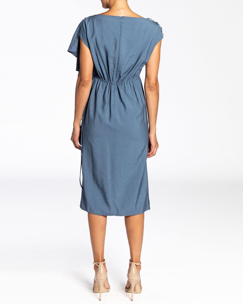 NALA Asymmetrical Shoulder Sheath Dress in Fluid Viscose