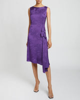 NICA Sleeveless Dress with Side Ruffle in Tonal Satin Jacquard