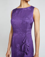 NICA Sleeveless Dress with Side Ruffle in Tonal Satin Jacquard