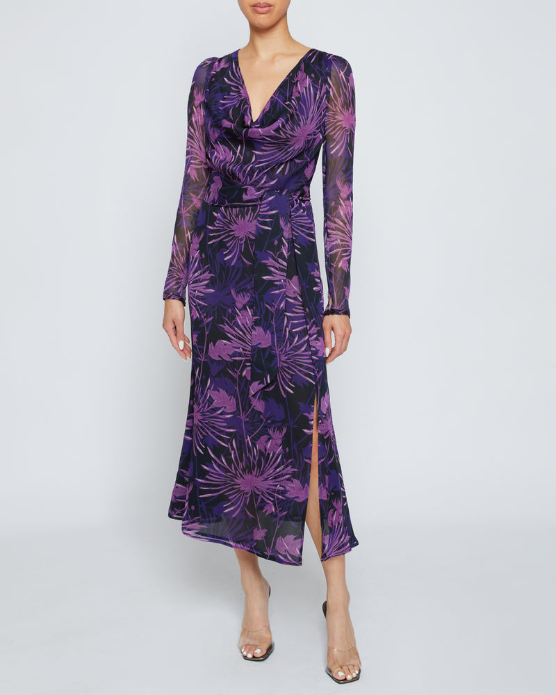 PIPER Cowl Neck Dress in Abstract Floral Crinkled Georgette