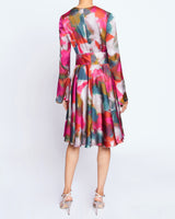 RONI Long Sleeve Knee Length Abstract Printed Flared Dress