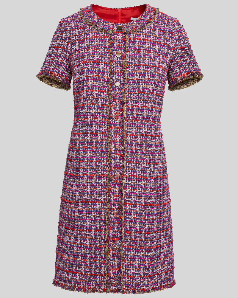 SHEA Short Sleeve Shift Dress in Lightweight Modern Tweed