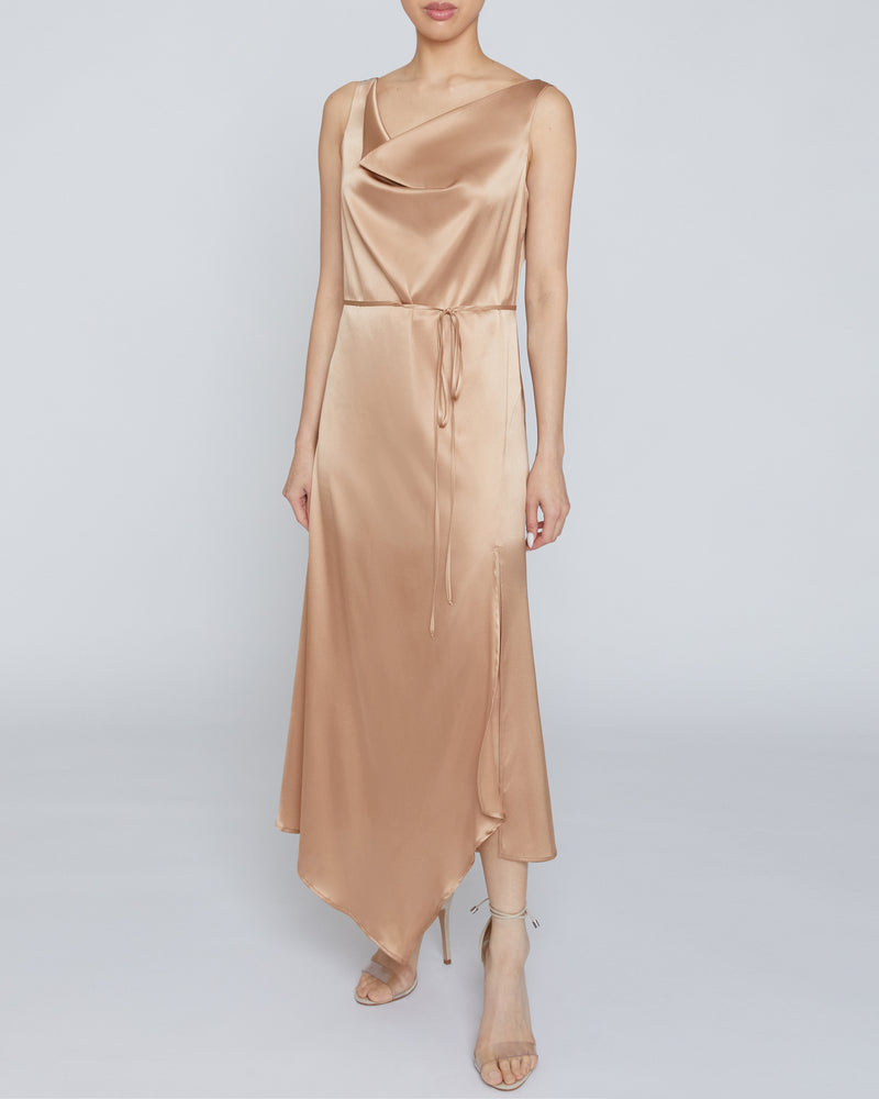 SIMONA Cowl-Neck Midi Silk Dress