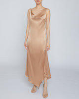 SIMONA Cowl-Neck Midi Silk Dress