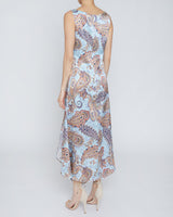 SIMONA Cowl-Neck Silk Midi Dress with Hi-Lo Handkerchief Hemline