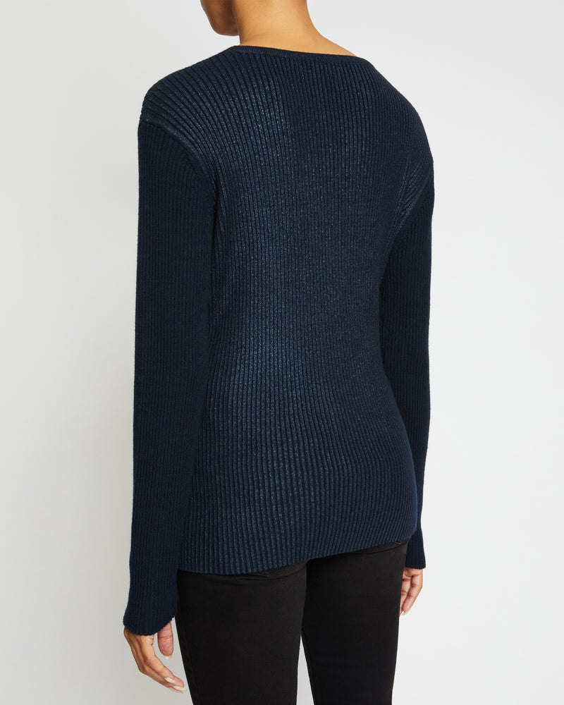 STACY Crossover V-Neck Sweater in Coated Wool Blend