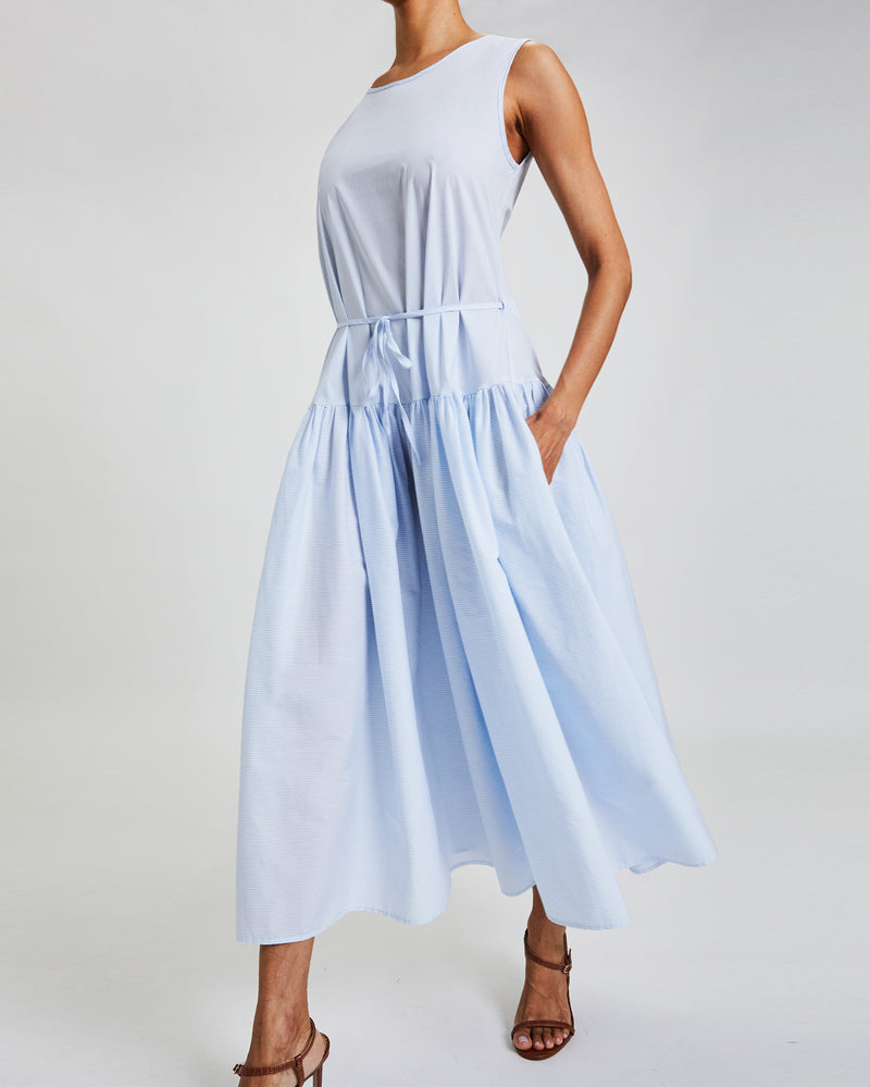 STELLA Sleeveless Drop-Waist Midi Dress in Breathable Cotton