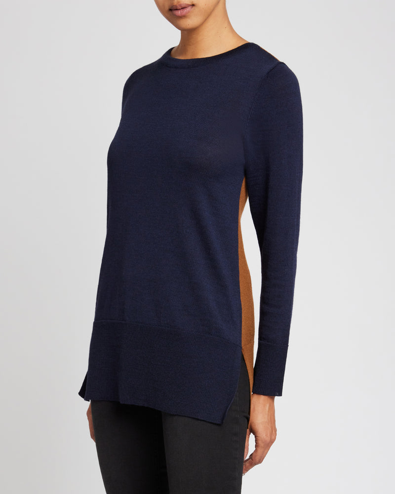 TORI Color Block Knit Sweater in Extra Fine Merino Wool