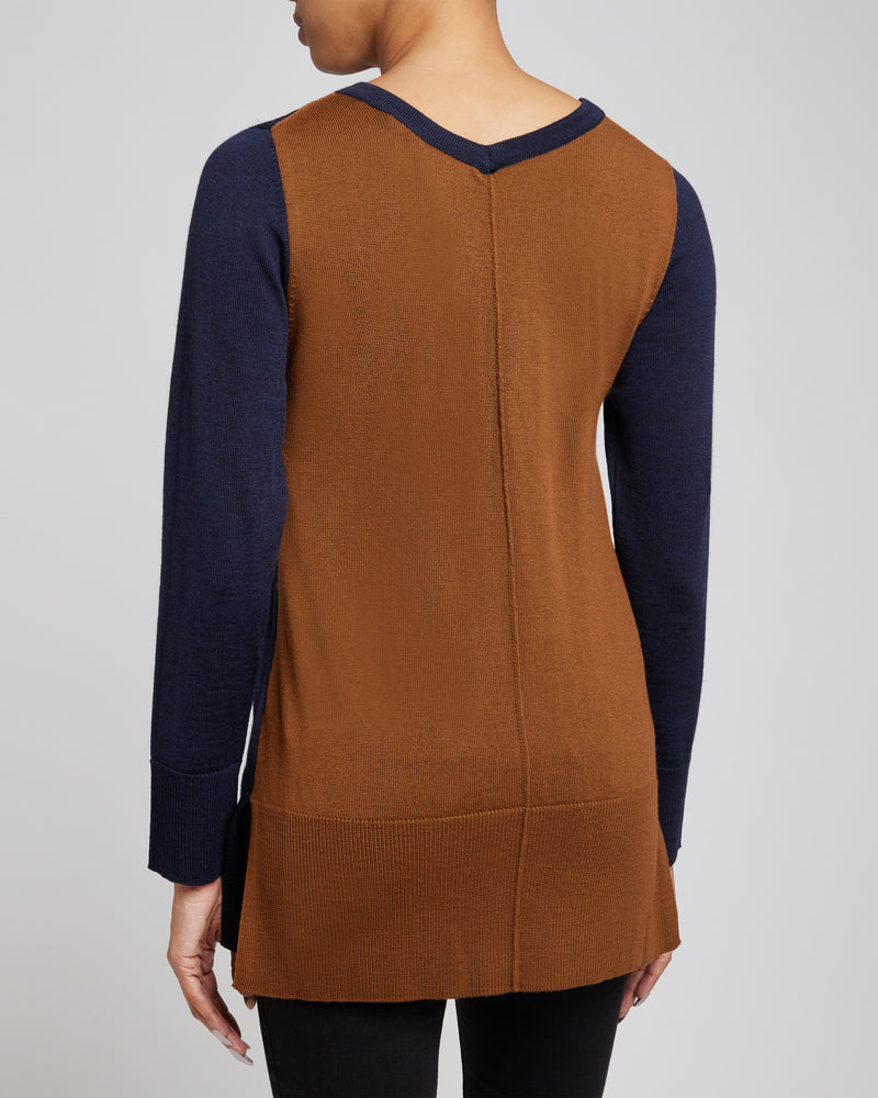 TORI Color Block Knit Sweater in Extra Fine Merino Wool