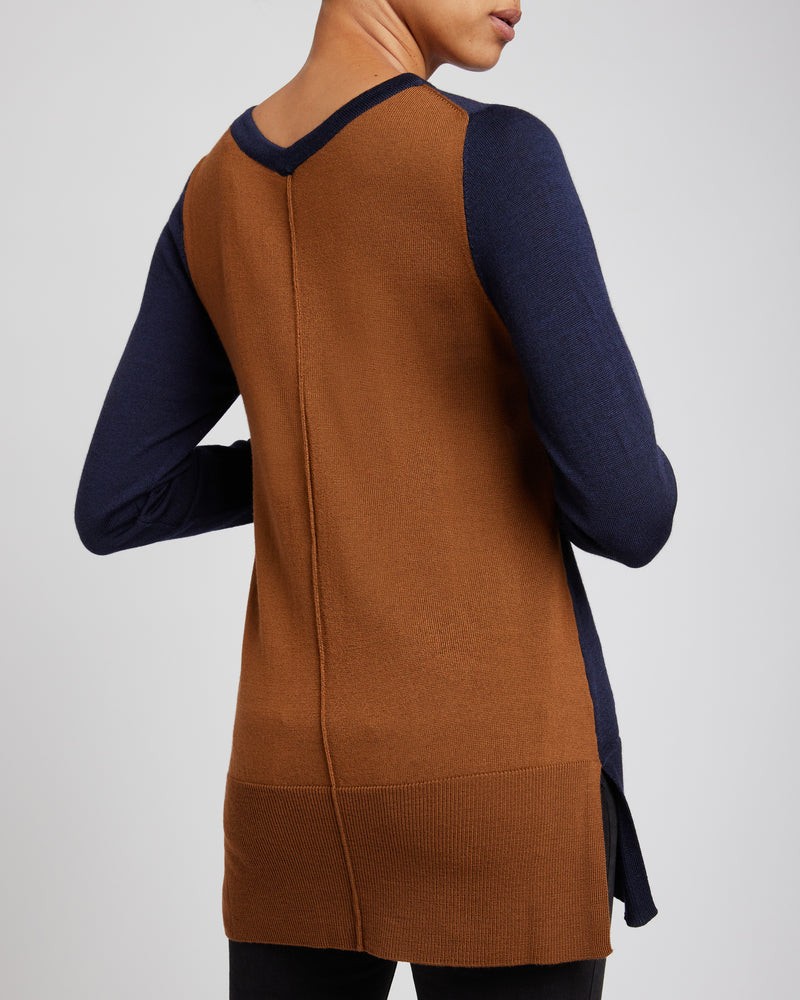 TORI Color Block Knit Sweater in Extra Fine Merino Wool