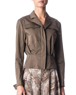 Fitted Jacket with Pleated Waist in Cotton Stretch