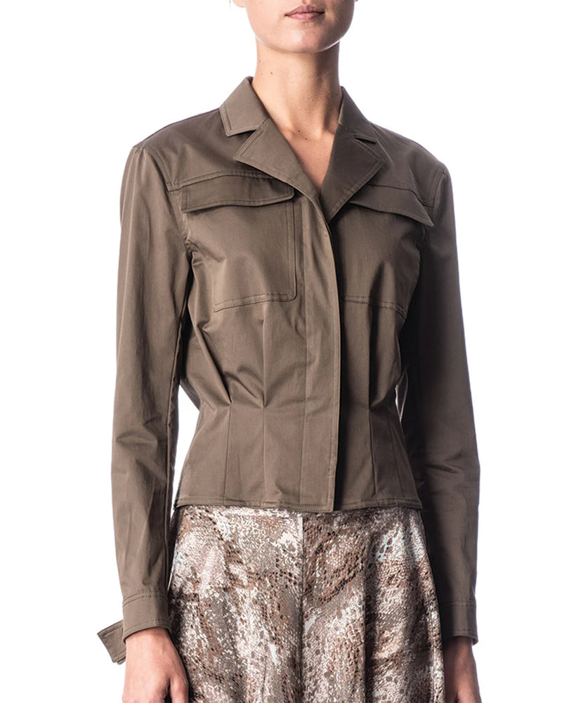 Fitted Jacket with Pleated Waist in Cotton Stretch