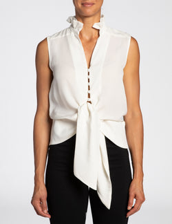 BRINA Silk Sleeveless Blouse with Ruffled Collar